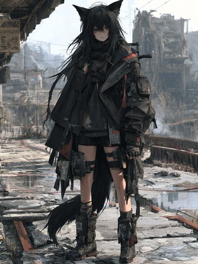 Cat-Eared Cyberpunk Girl Poster. poster