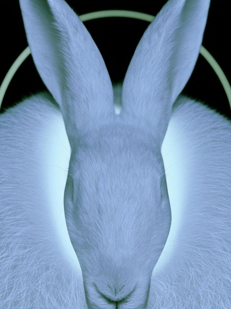 Glowing White Rabbit Portrait Print. poster detail
