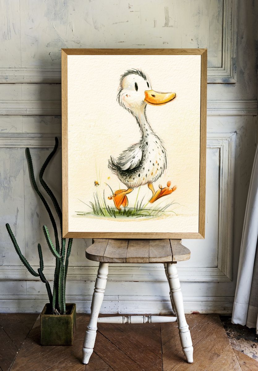 Playful Duckling Illustration Poster. — room view 1