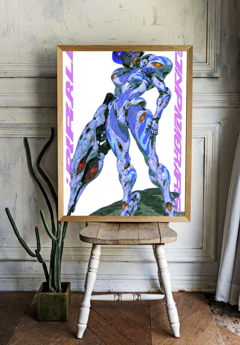 Cybernetic Mecha Girl Illustration Poster. — room view 1