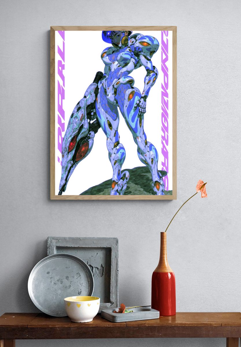 Cybernetic Mecha Girl Illustration Poster. — room view 3