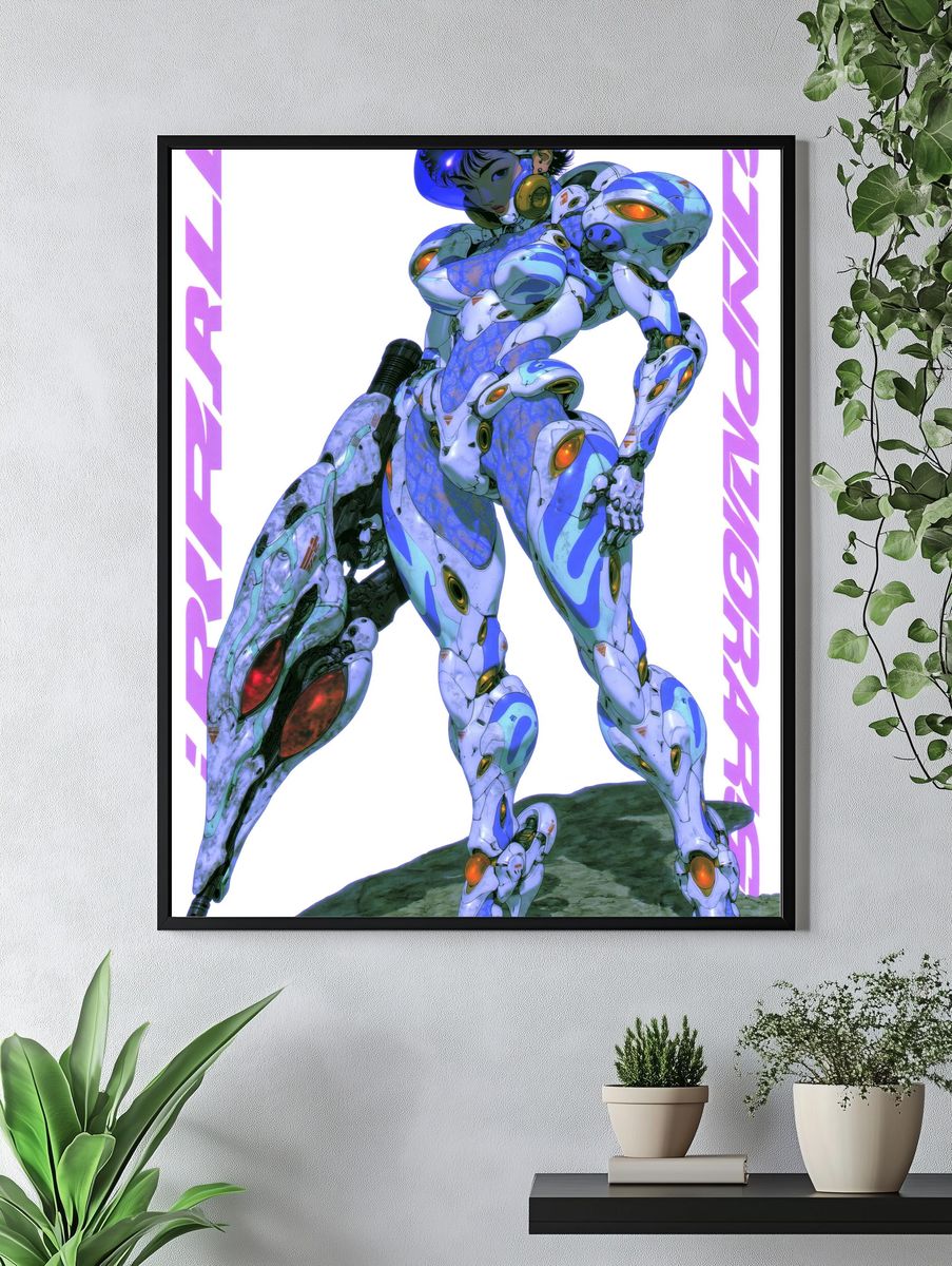 Cybernetic Mecha Girl Illustration Poster. — room view 4