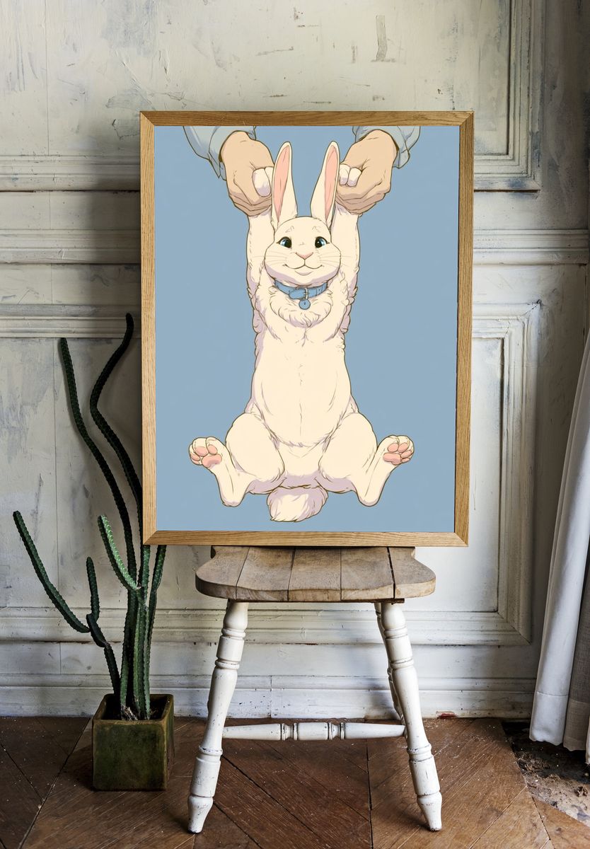 Playful Bunny Illustration Poster. — room view 1