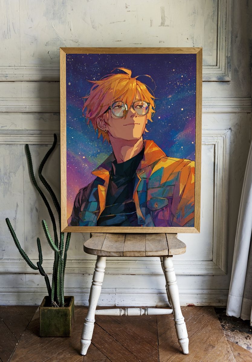 Starry Anime Portrait Poster room preview