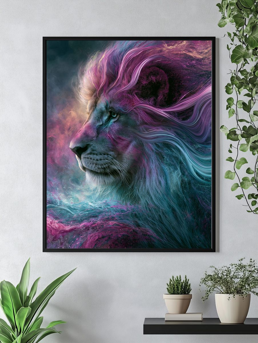 Cosmic Lion Digital Art Poster. — room view 4