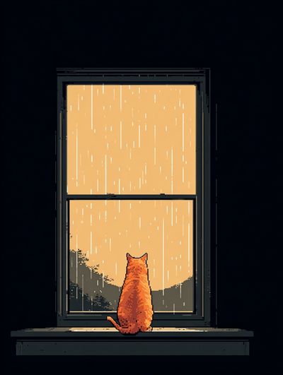 Rainy Window Cat Illustration Poster. poster