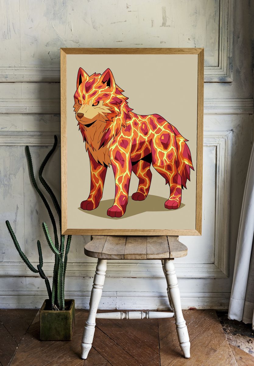 Lava Wolf Illustration Poster. — room view 1