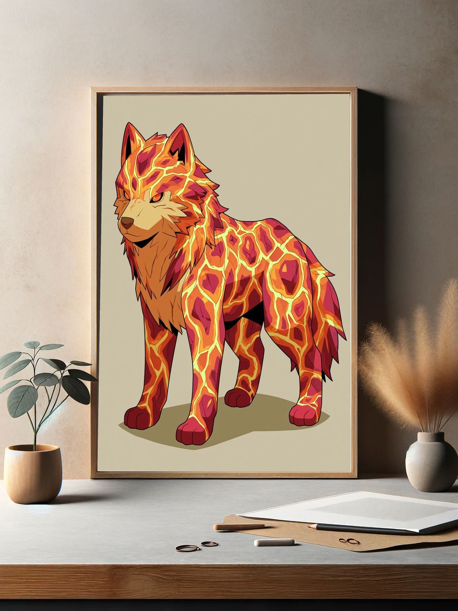 Lava Wolf Illustration Poster. — room view 2