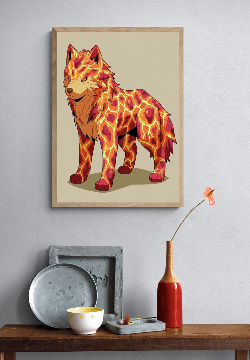 Lava Wolf Illustration Poster. — room view 3