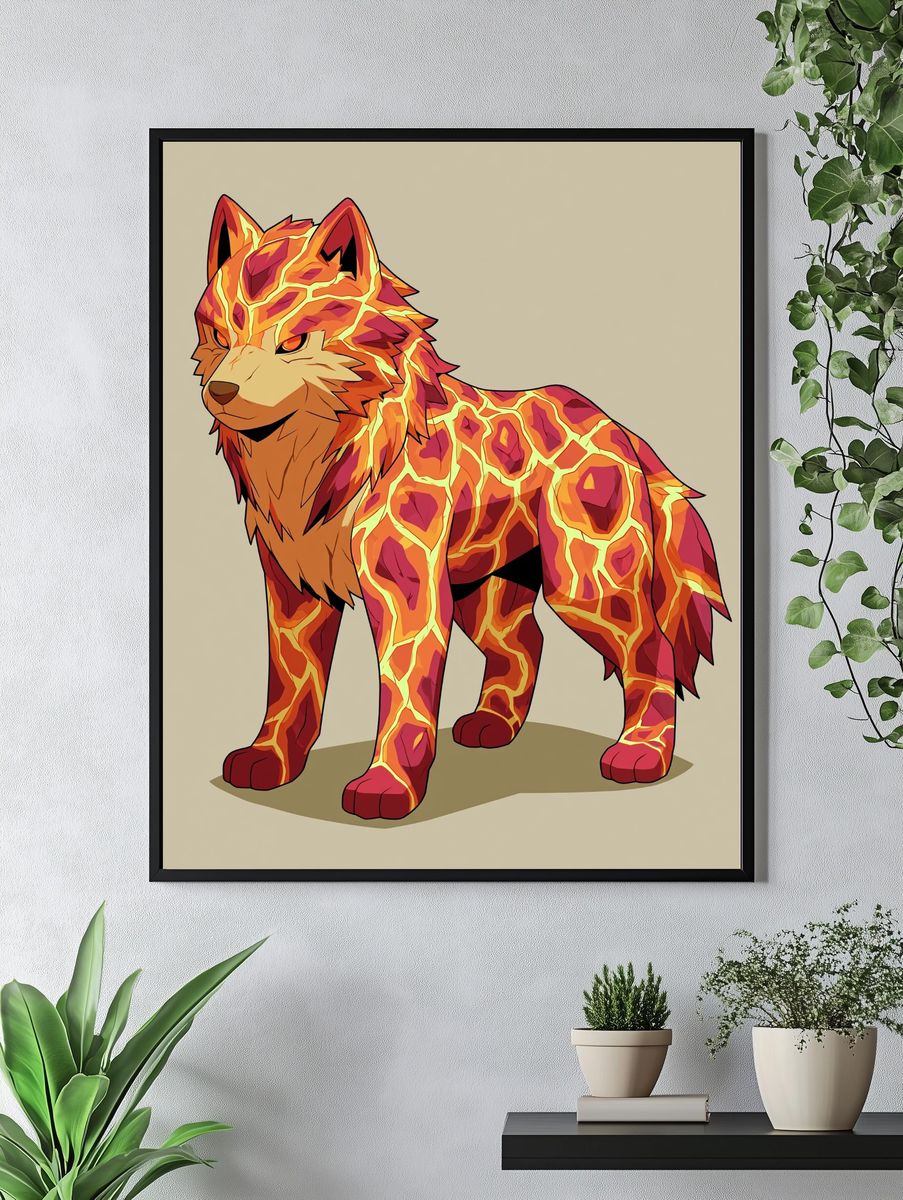 Lava Wolf Illustration Poster. — room view 4