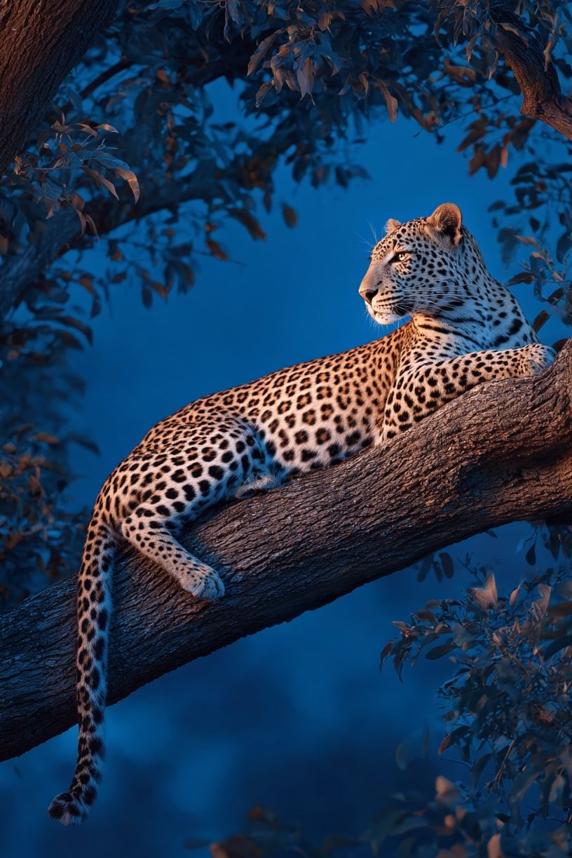 Leopard in Blue Forest — Photography Print. poster detail