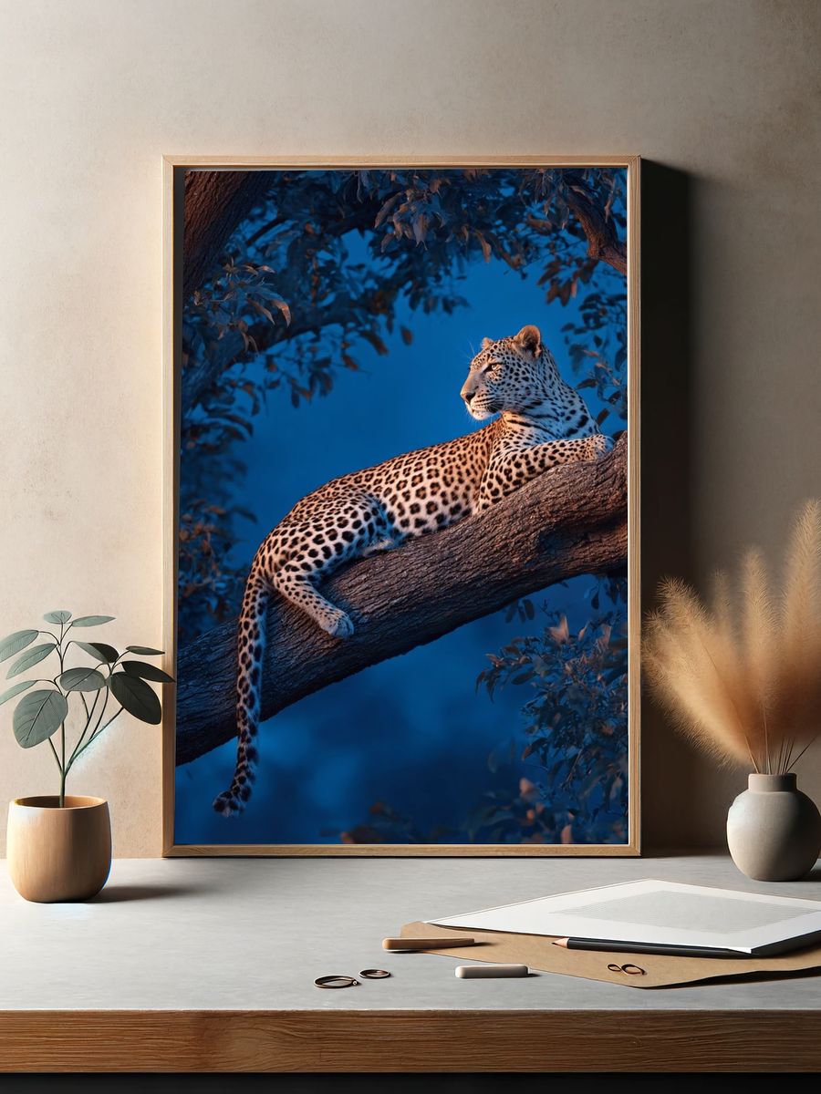 Leopard in Blue Forest — Photography Print. — room view 2