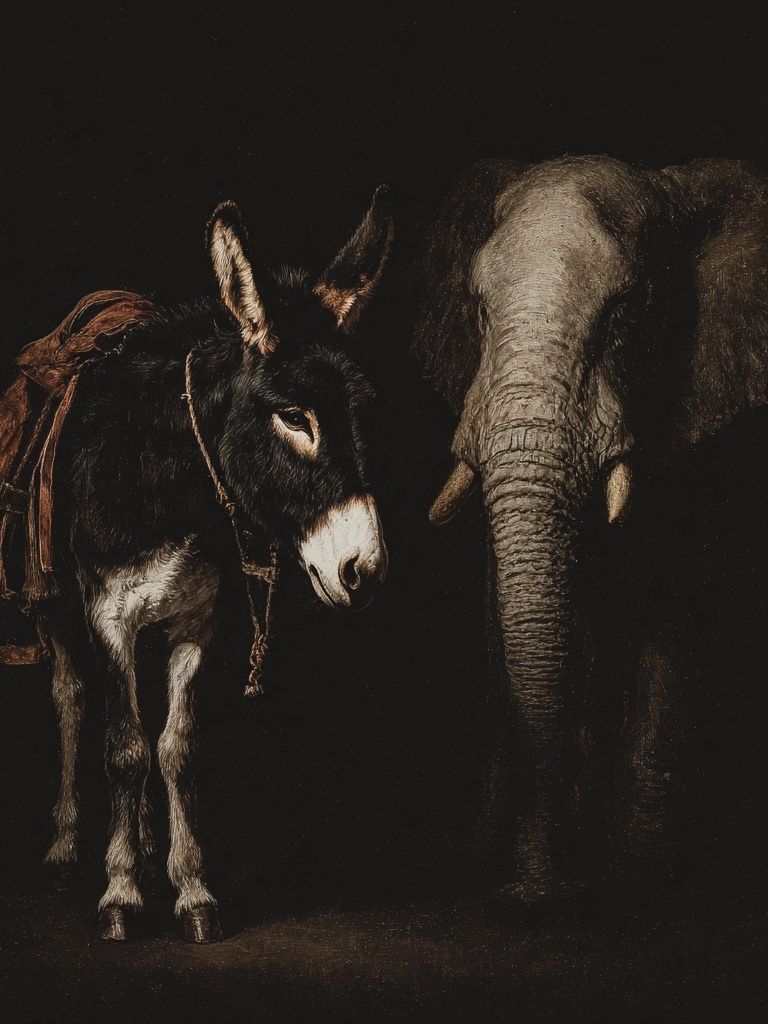 Donkey and Elephant Portrait Print. poster — animals art