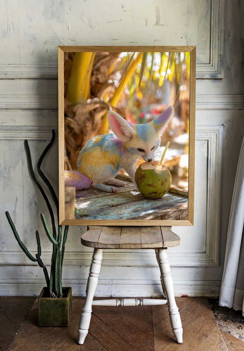 Colorful Fennec Fox with Coconut — Animal Print room preview