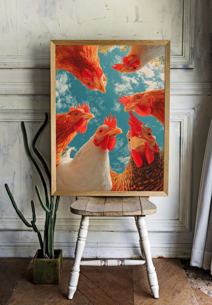 Chickens Gathering — Animal Photography Poster room preview