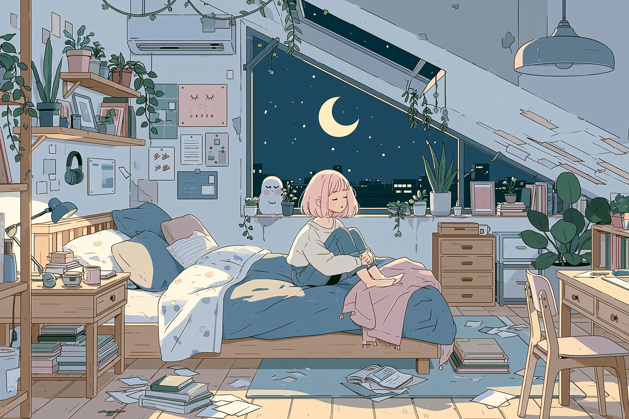 Moonlit Bedroom Anime Poster. poster — anime art