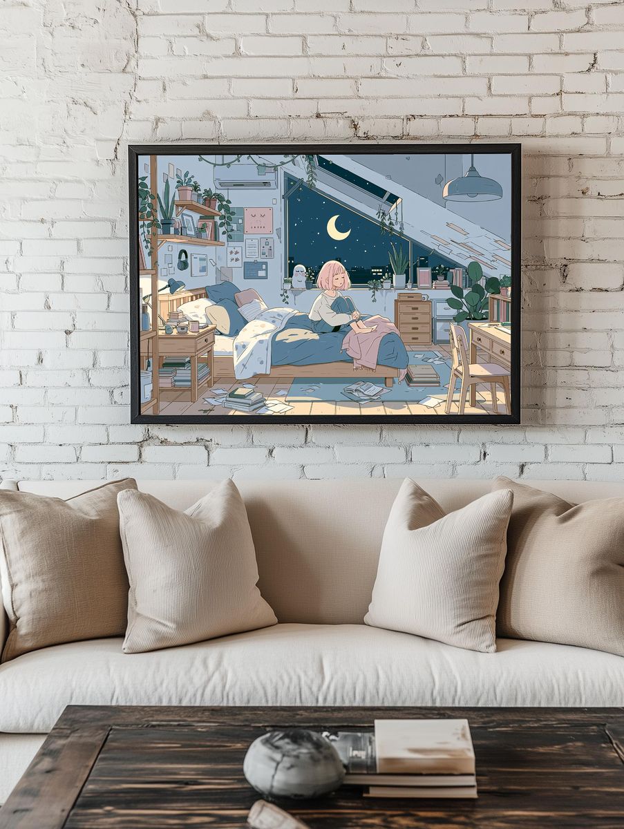 Moonlit Bedroom Anime Poster. room preview