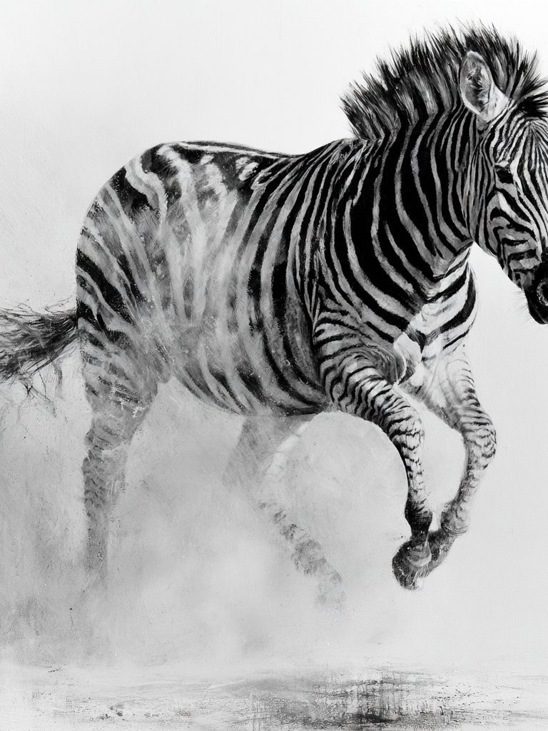 Running Zebra Black-White Poster. poster detail