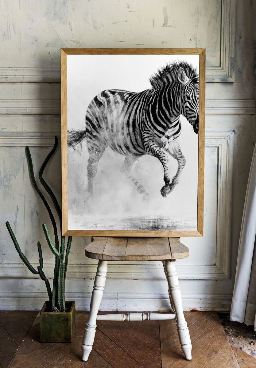 Running Zebra Black-White Poster. — room view 1