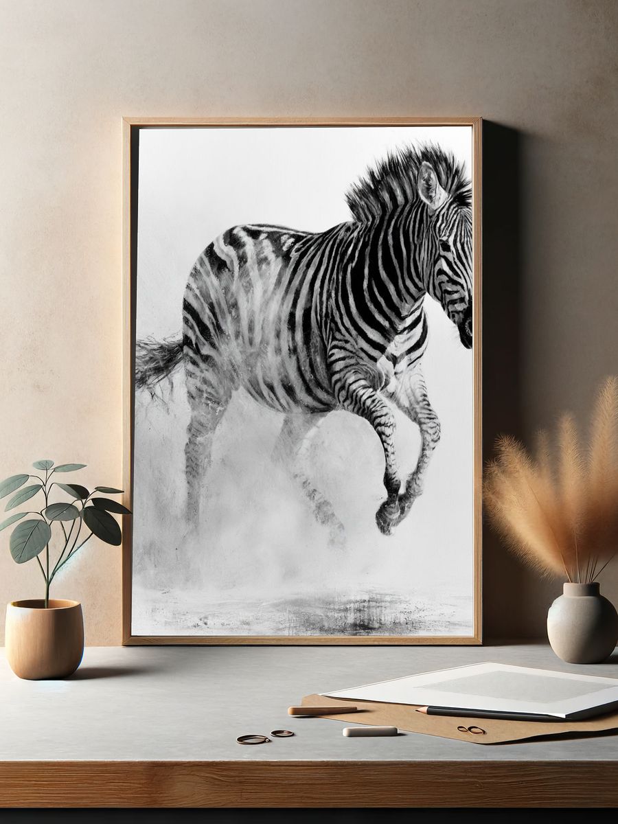 Running Zebra Black-White Poster. — room view 2