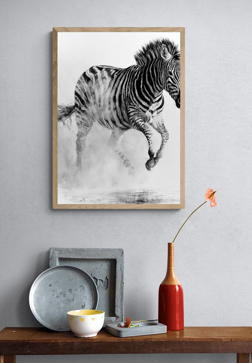 Running Zebra Black-White Poster. — room view 3