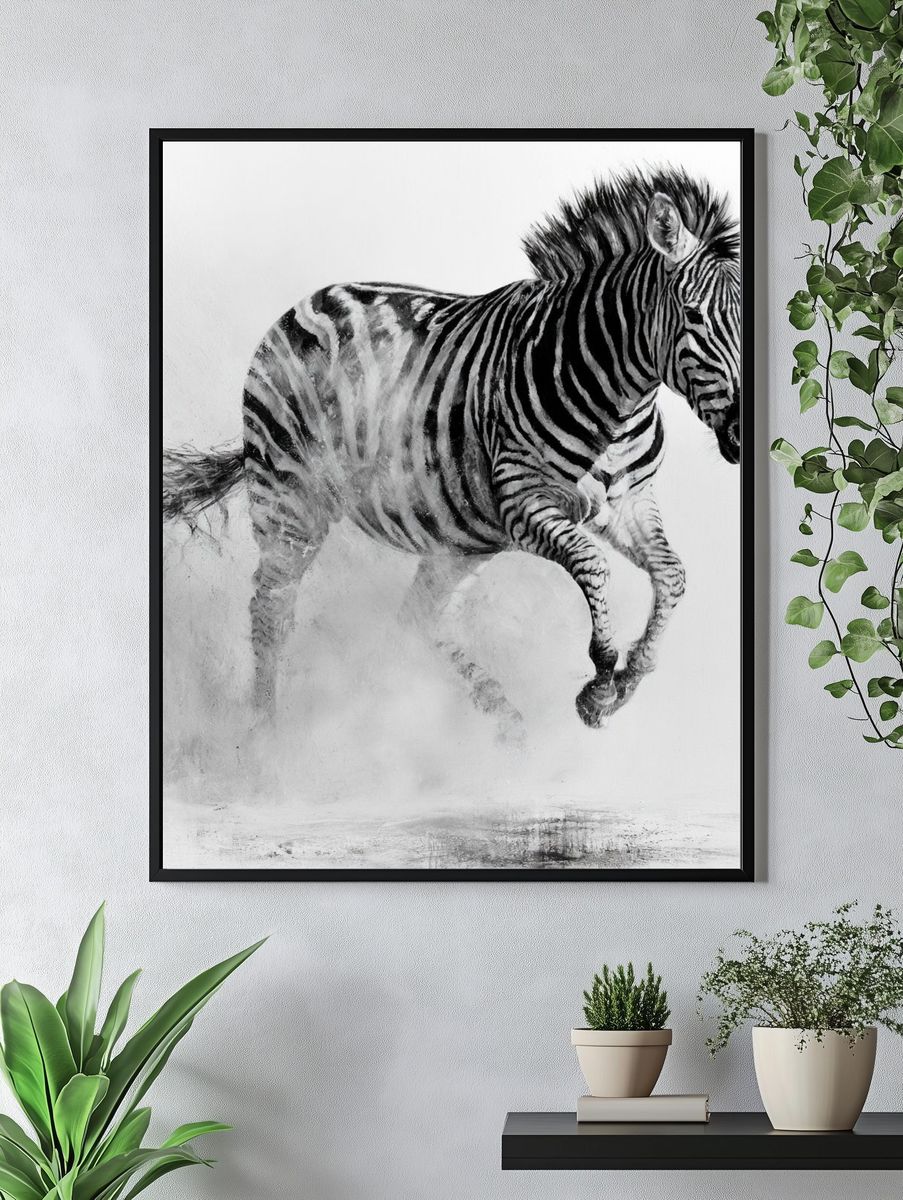 Running Zebra Black-White Poster. — room view 4