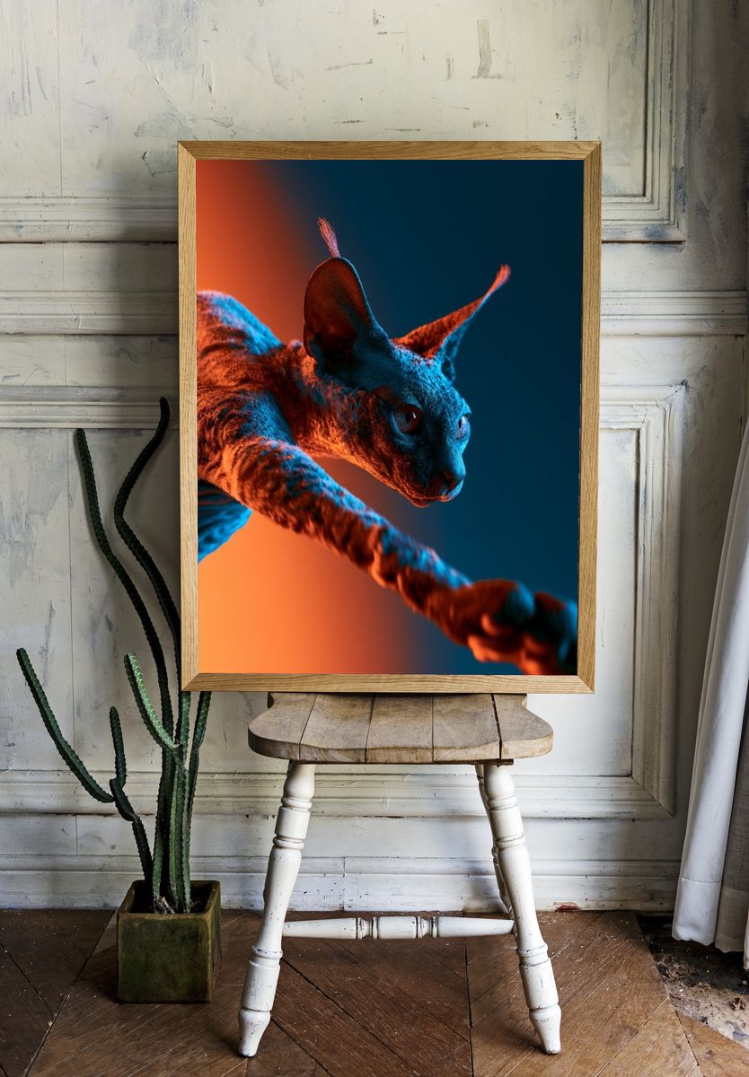 Sphynx Cat Neon Portrait Poster. — room view 1