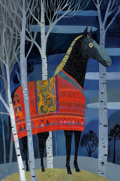 Decorative Horse in Birch Forest Print. poster