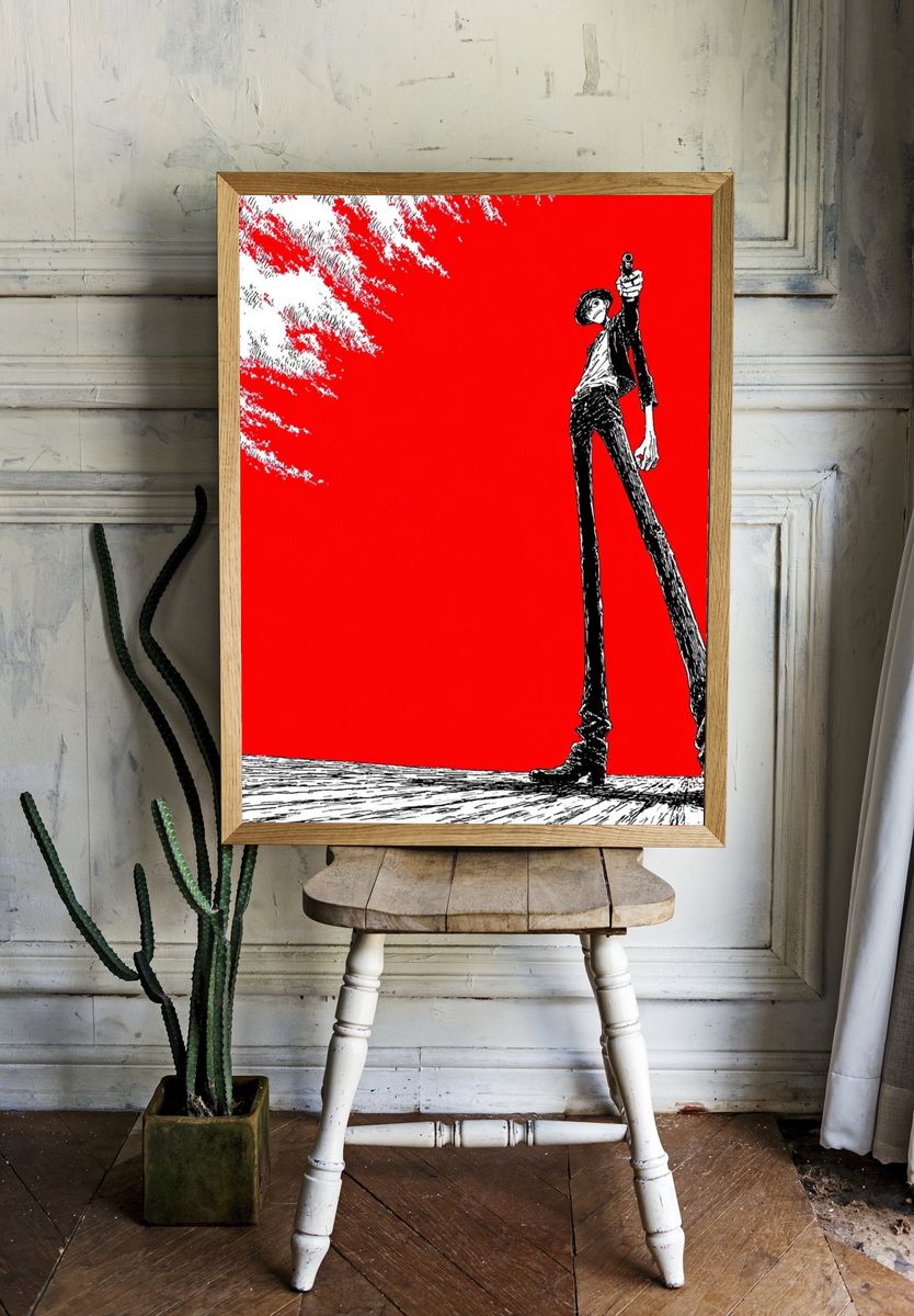 Stylized Gunman — Anime Print. room preview