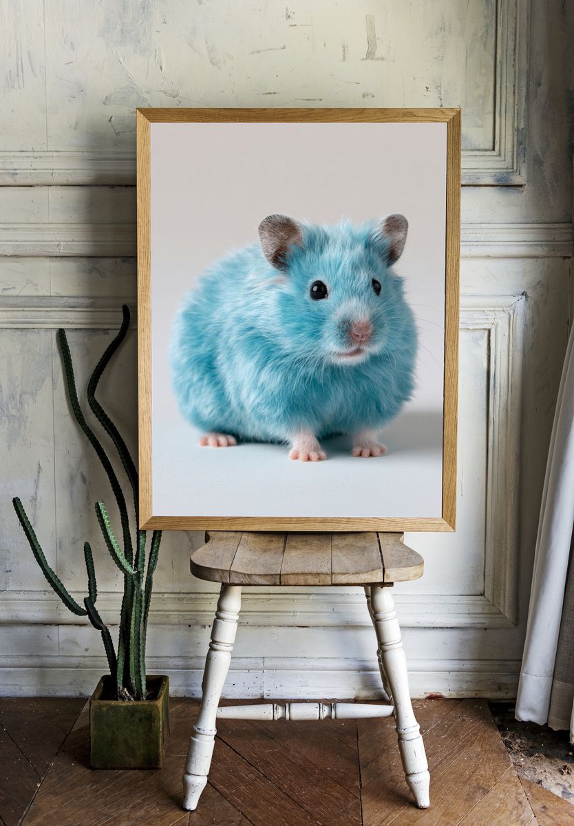 Blue Hamster Portrait Poster. — room view 1