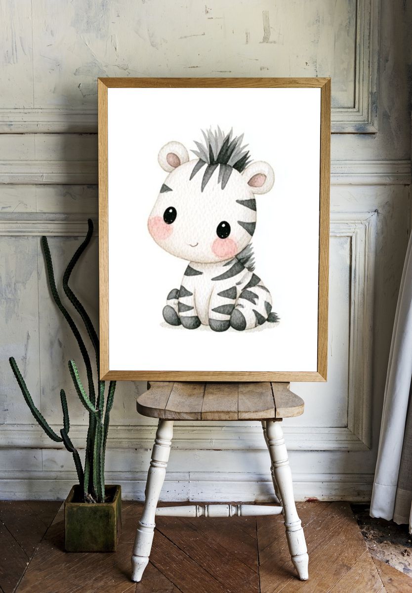 Cute Zebra Watercolor Poster. — room view 1