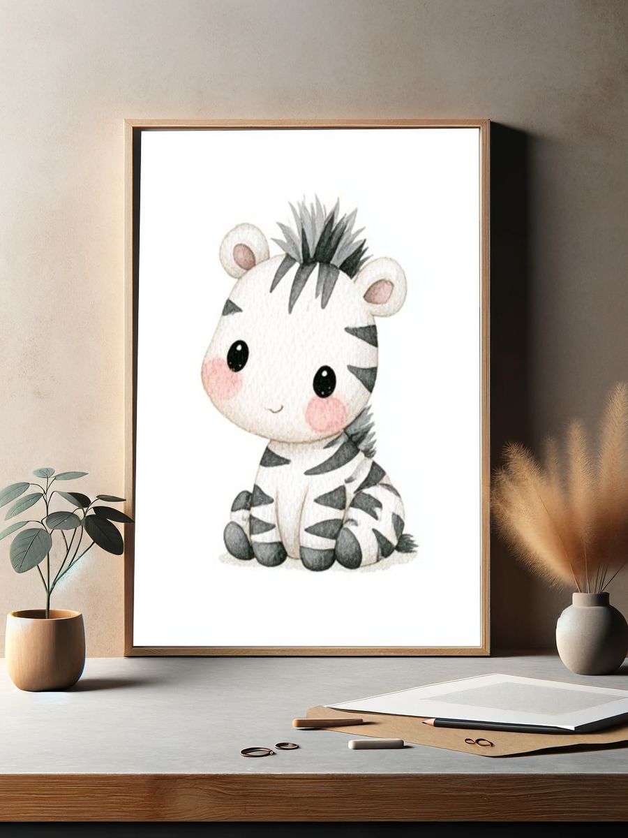 Cute Zebra Watercolor Poster. — room view 2