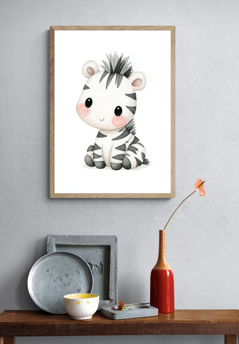 Cute Zebra Watercolor Poster. — room view 3