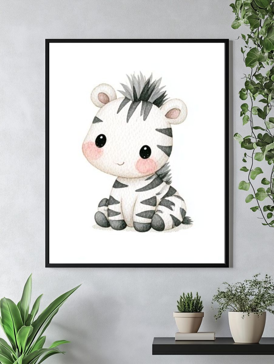 Cute Zebra Watercolor Poster. — room view 4