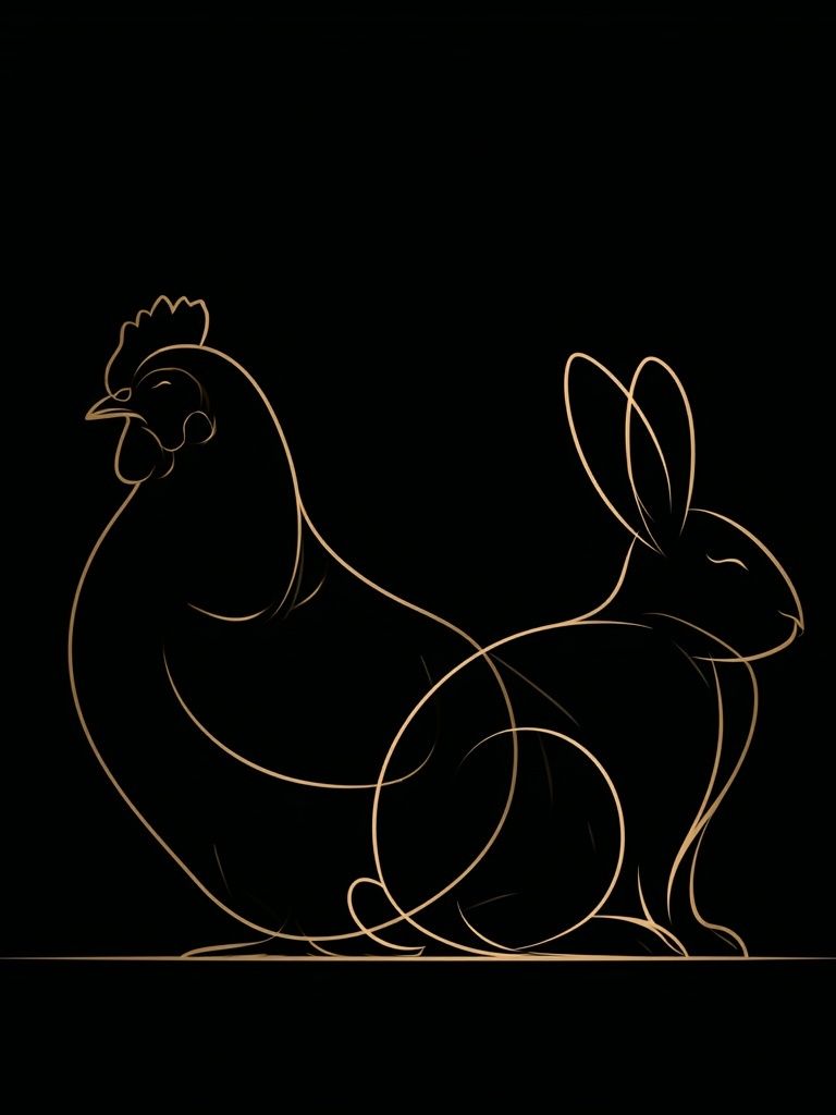 Chicken and Rabbit Line Art Poster. poster — animals art
