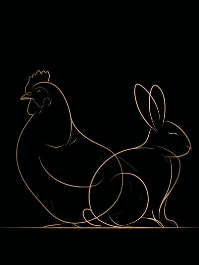 Chicken and Rabbit Line Art Poster. poster