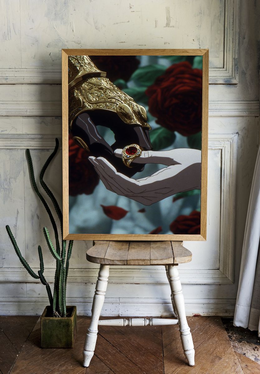 Golden Hand Holding Ring — Anime Print. — room view 1