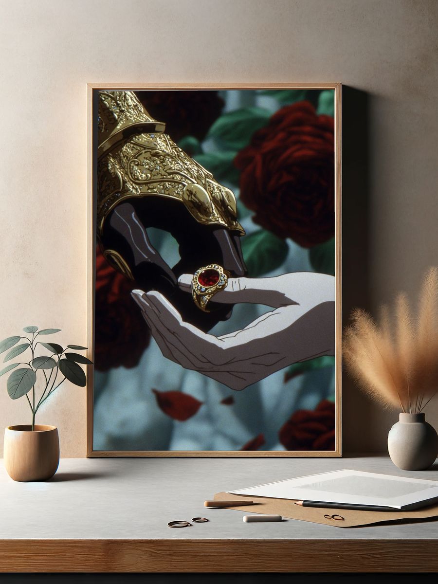 Golden Hand Holding Ring — Anime Print. — room view 2
