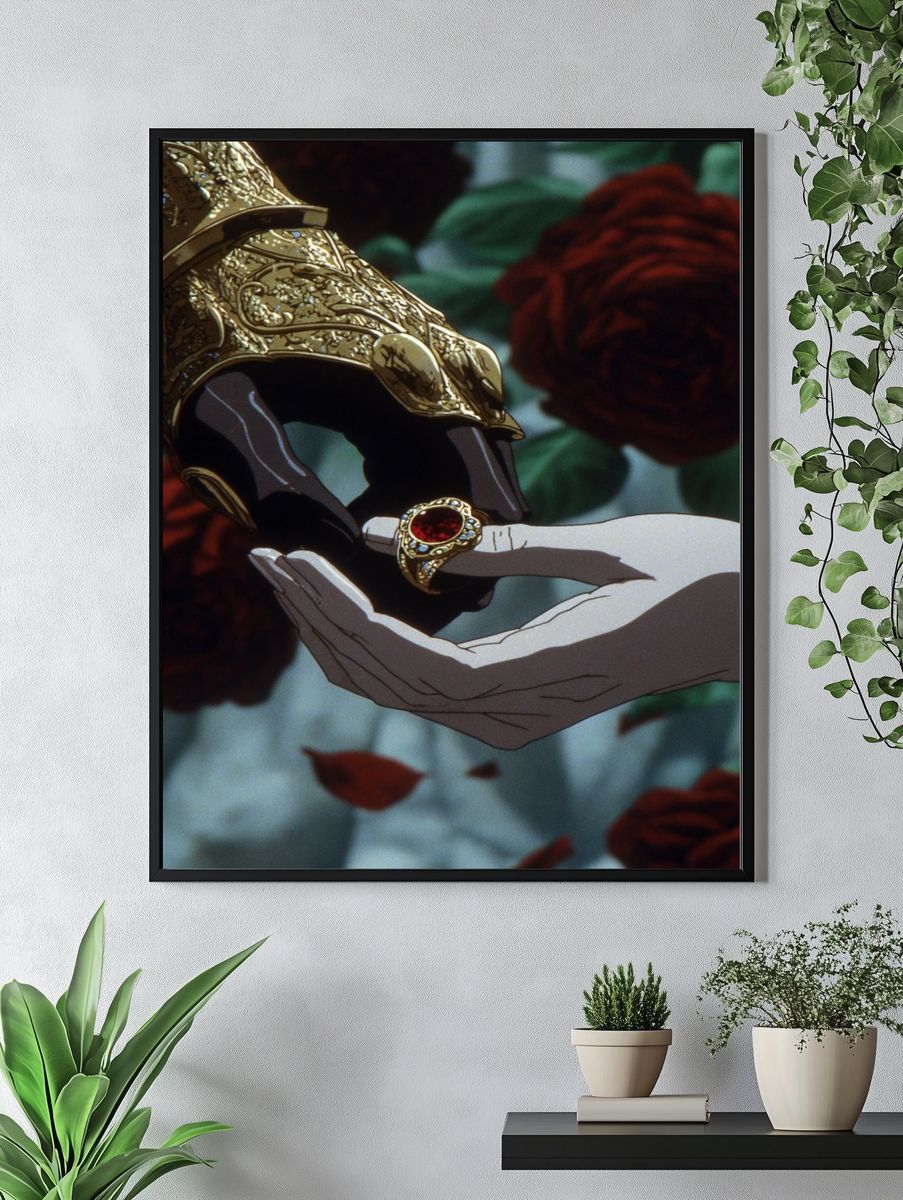Golden Hand Holding Ring — Anime Print. — room view 4