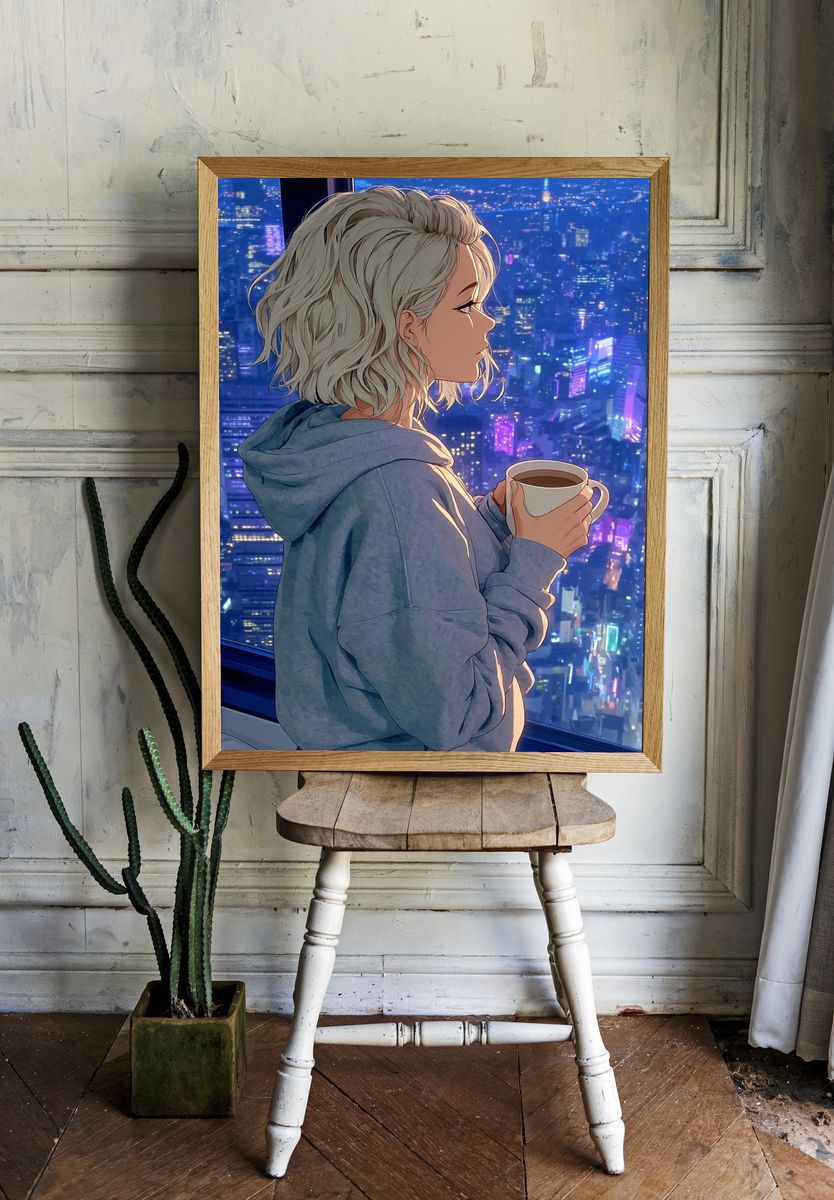 Cityscape Morning — Anime Print. room preview