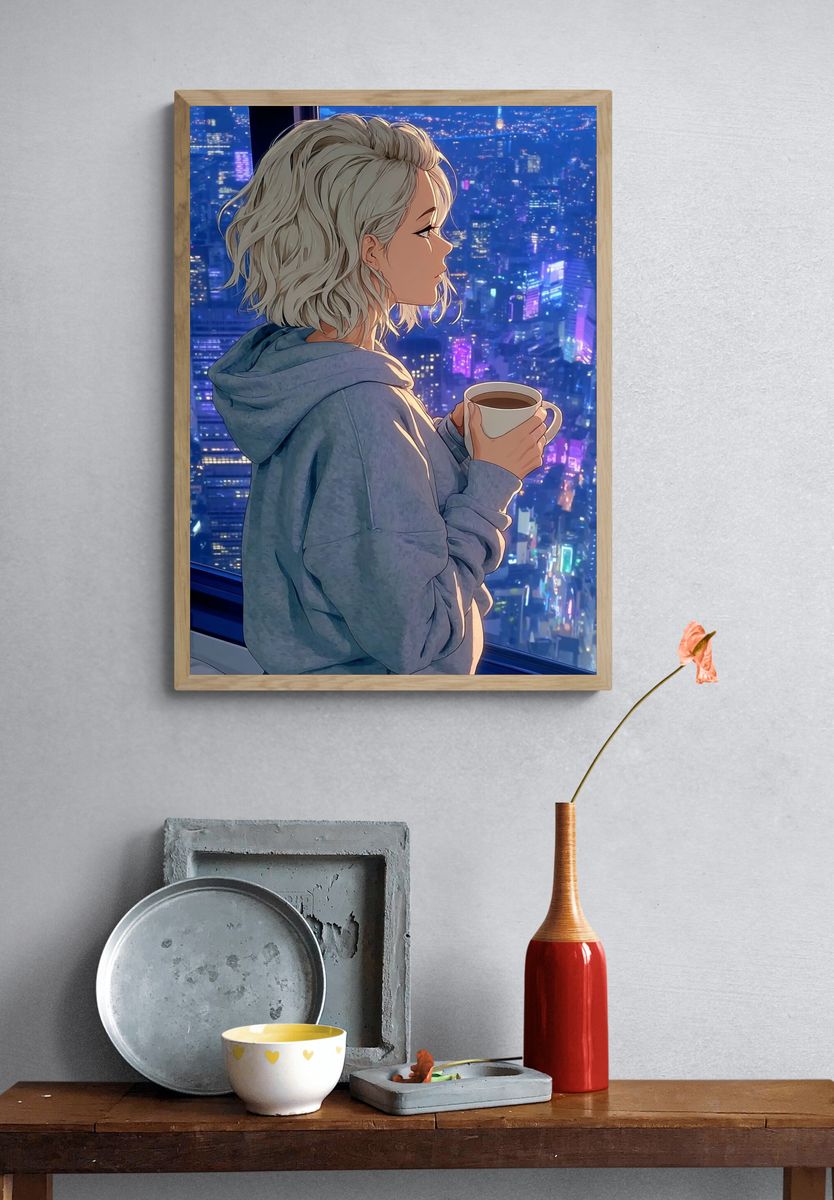 Cityscape Morning — Anime Print. — room view 3