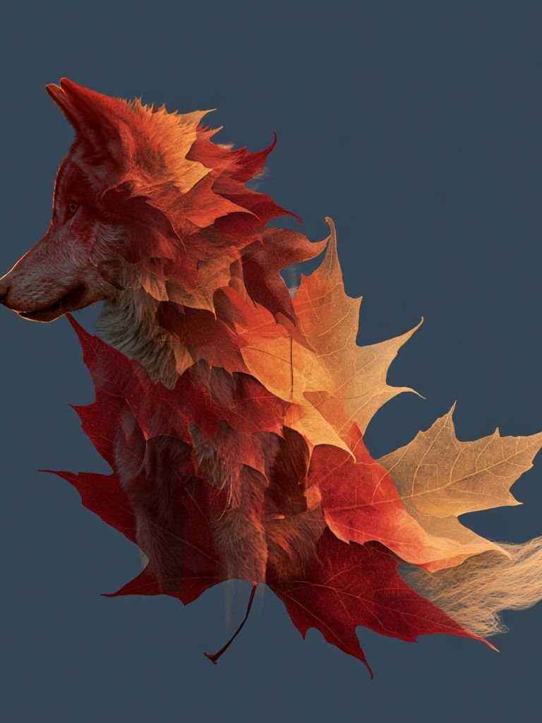 Autumn Fox Leaf Fusion Poster. poster — animals art