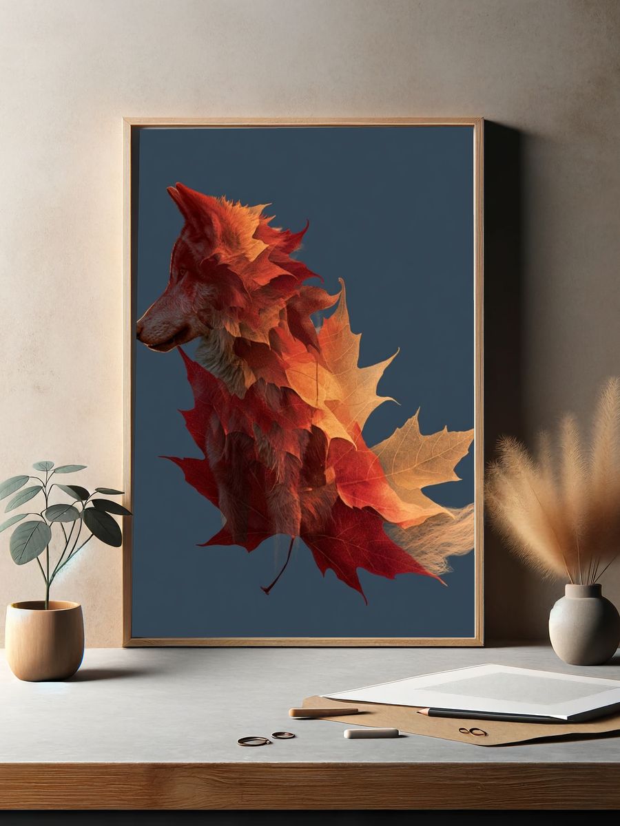Autumn Fox Leaf Fusion Poster. — room view 2