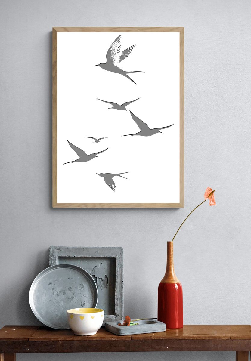 Flying Birds Minimalist Print. — room view 3