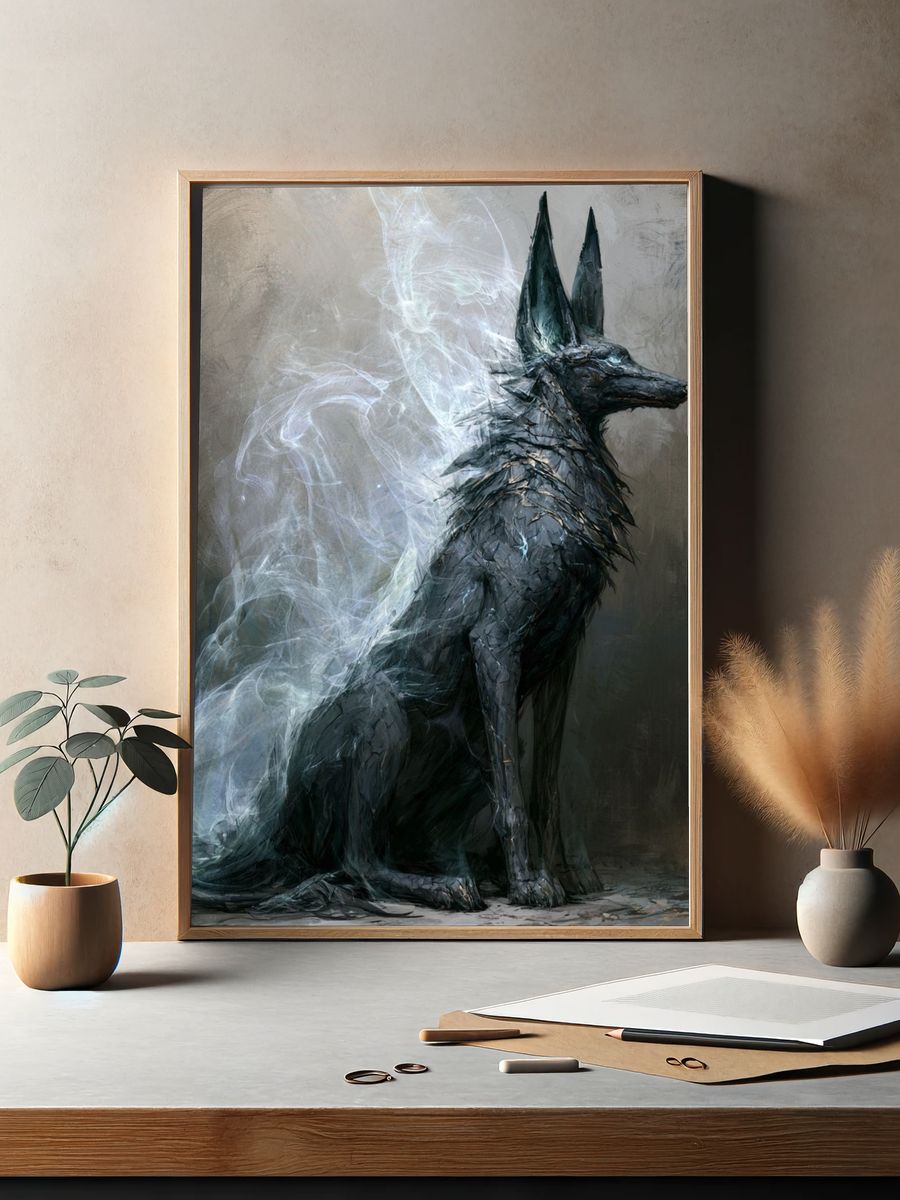 Mystic Black Wolf Digital Art Poster. — room view 2