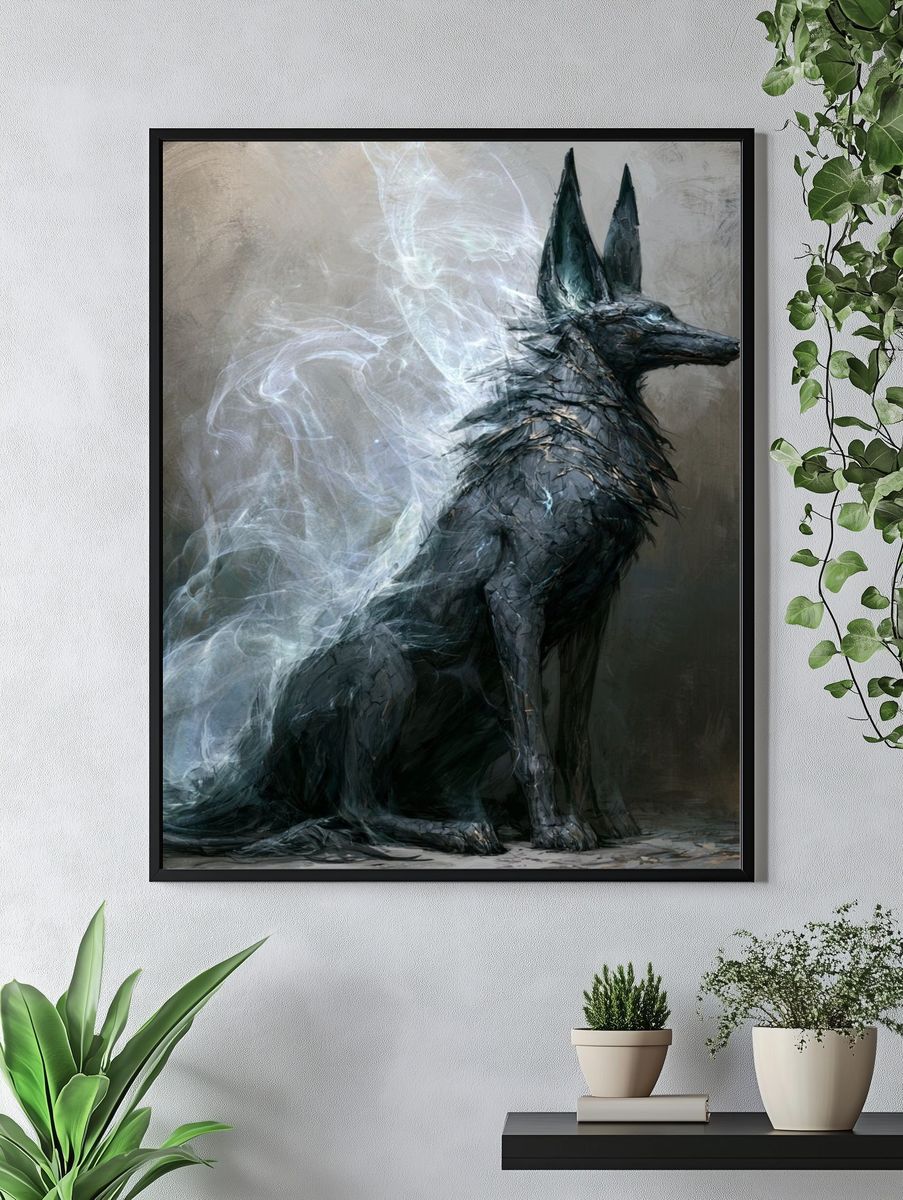 Mystic Black Wolf Digital Art Poster. — room view 4