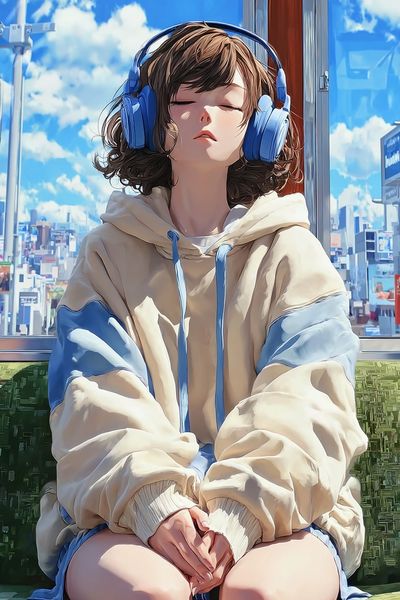 Girl with Headphones — Anime Print. poster print