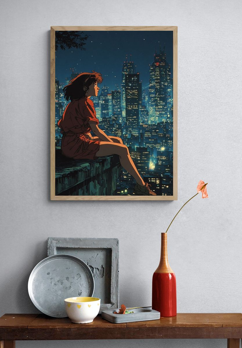 Cityscape Night — Anime Print. — room view 3