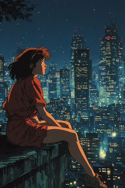 Cityscape Night — Anime Print. poster print