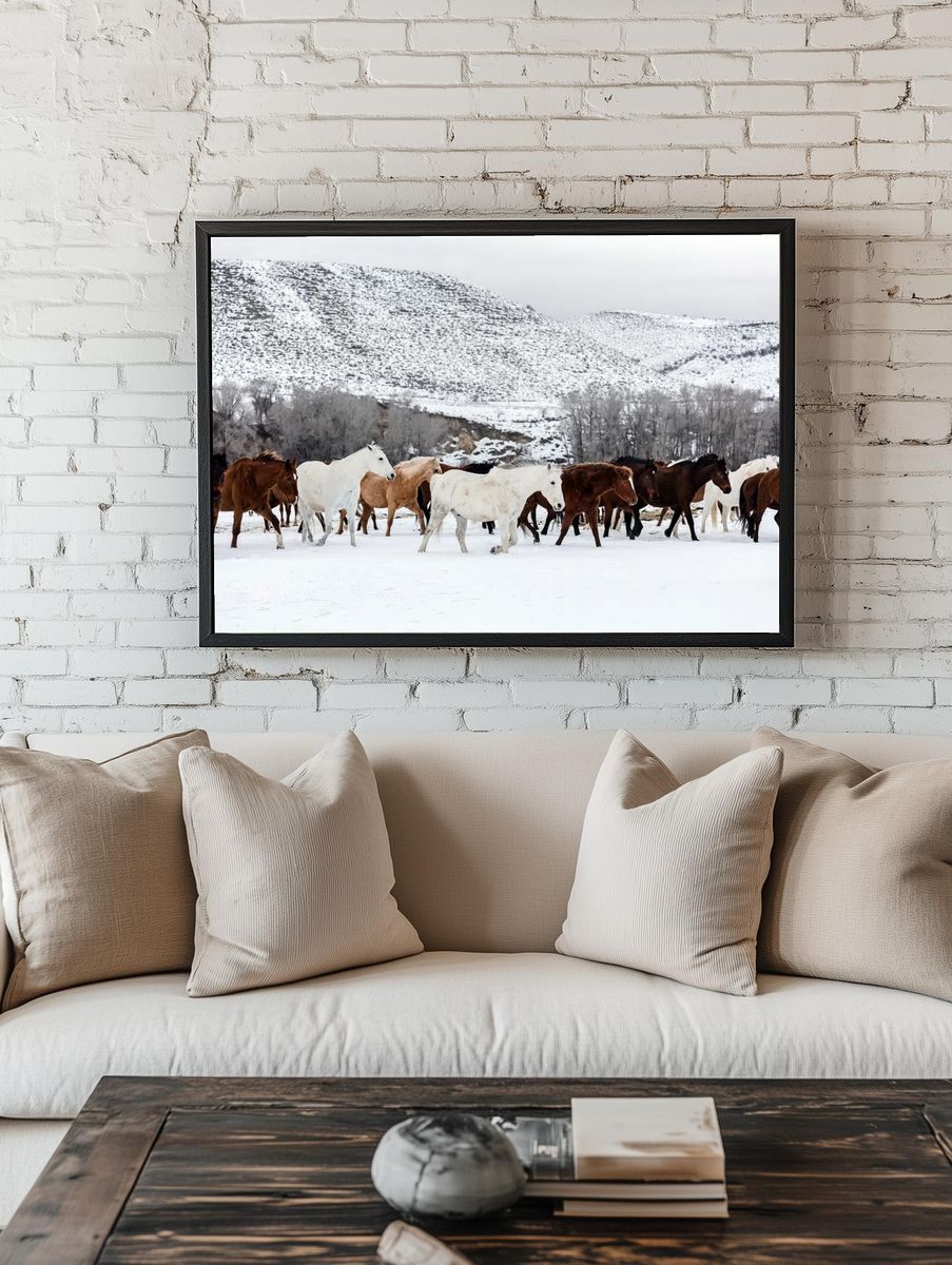 Wild Horses in Snow Landscape Poster room preview